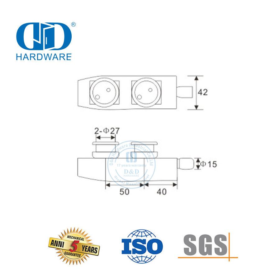 Parche pivotante de acero inoxidable sobre panel Hardware de vidrio pivotante-DDGP005
