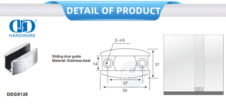 Guía de puerta corredera de acero inoxidable, accesorio para puerta corrediza de vidrio, puerta de ducha, rodillo, accesorios para muebles para baño, baño-DDGS128