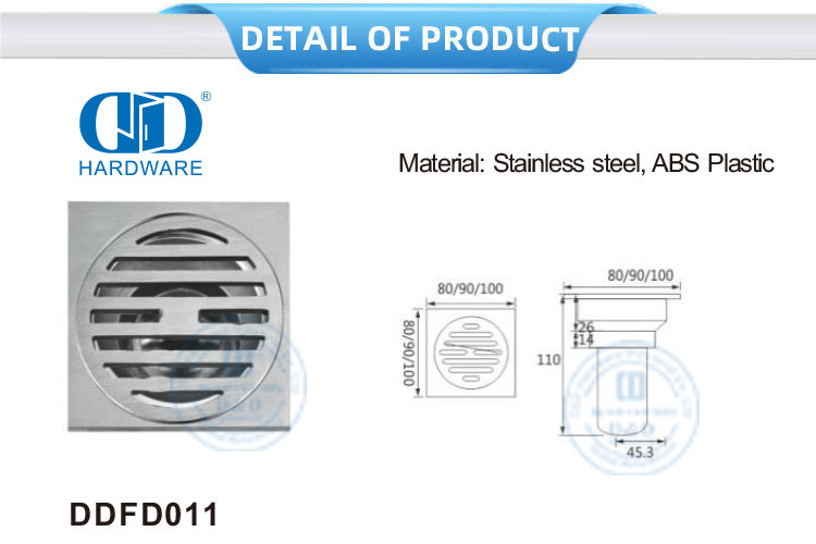 Desagüe de piso cuadrado de acero inoxidable de alta seguridad, desagüe de ducha de baño, accesorios de baño para puerta de vidrio-DDFD0011