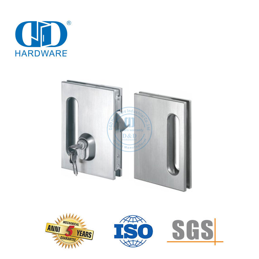 Cerradura de puerta corrediza de vidrio cuadrada de acero inoxidable, cerradura con manija de llave, accesorio para puerta-DDGL003