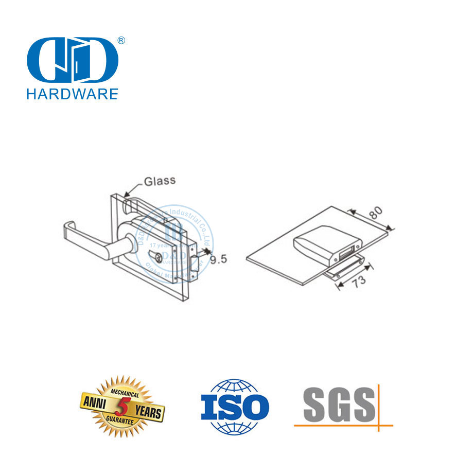 Cerradura de manija de puerta de Hardware de parche de ajuste de vidrio de acero inoxidable de alta seguridad para oficina escuela-DDGL002