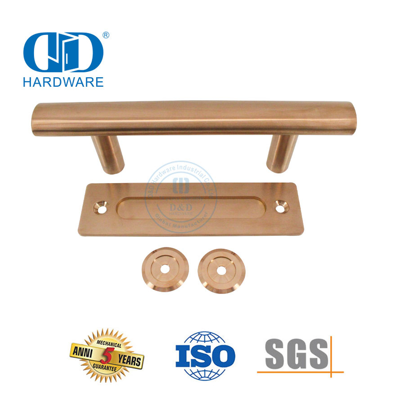 Manija de puerta de granero dorada rosa de acero inoxidable, herrajes para puertas corredizas, manija tubular-DDBD101 SRG