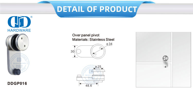Fabricante de herrajes para vidrio Pivotes sobre panel de acero inoxidable Accesorio de parche Herrajes para puertas correderas pivotantes-DDGP016