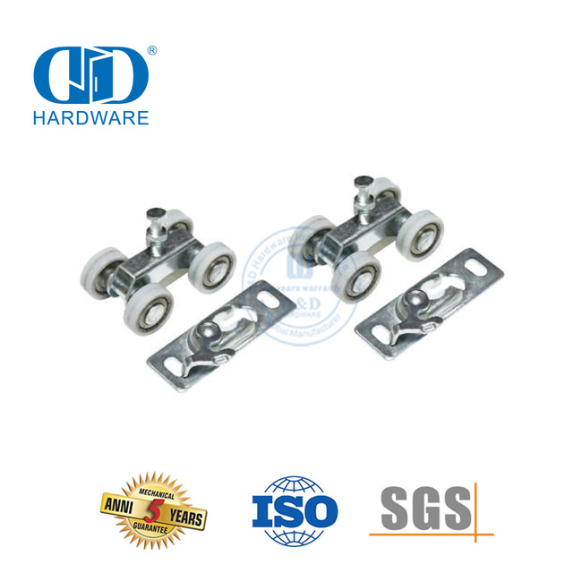 Rodillo plano de cuatro ruedas de acero inoxidable, herrajes para puertas de madera de Granero, herrajes para puertas de granero, Hardware de construcción-DDBD055