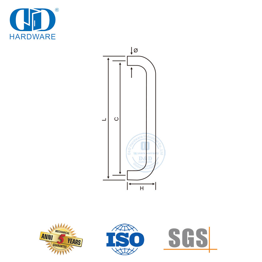 Tirador con marco tipo C para puerta de vidrio de acero inoxidable 304, plateado cepillado, curvado doble engrosado, DDPH007-A