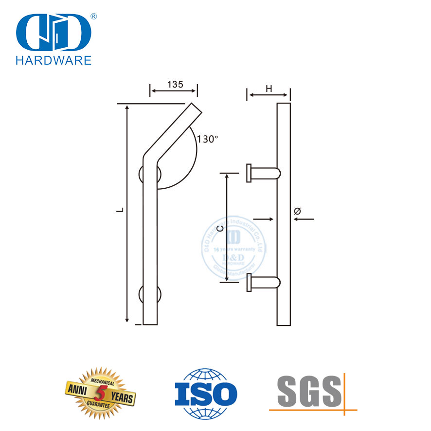 Accesorios de hardware de baño Tirador de pareja de tubo de acero inoxidable para puerta de vidrio-DDPH009