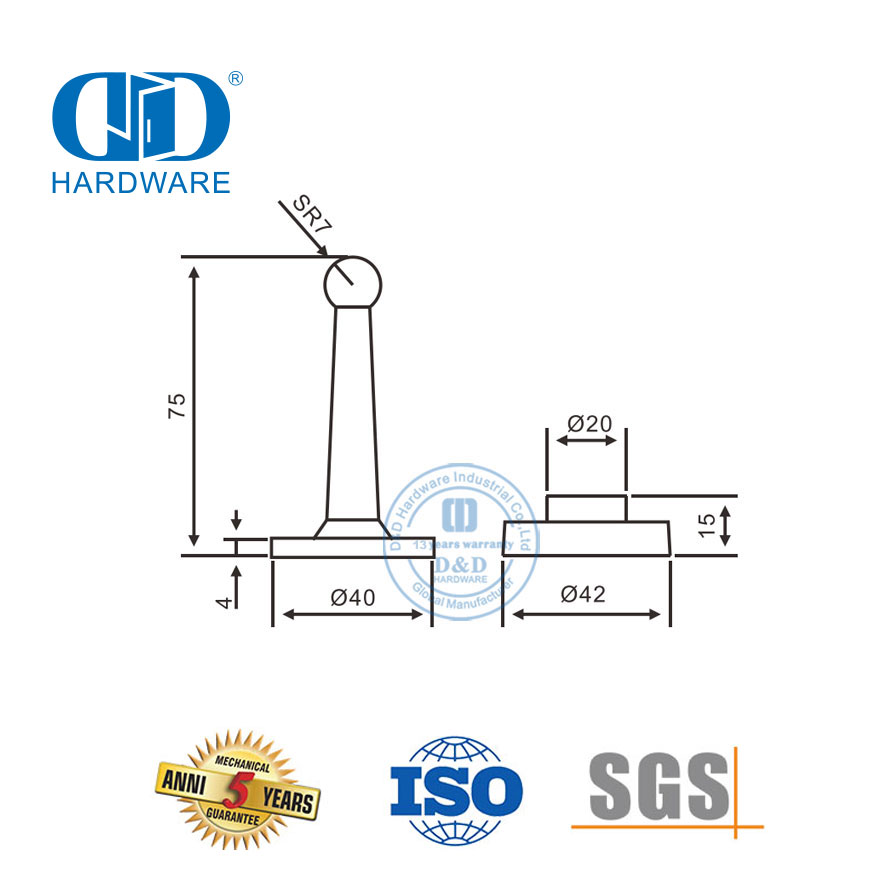 Tope de puerta de aleación de zinc para puerta de madera-DDDS021