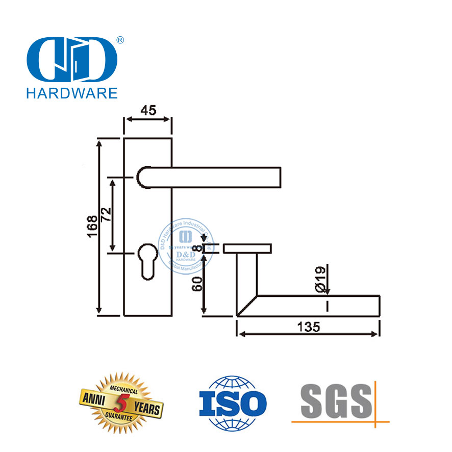 Cerradura de puerta dividida silenciosa, manija de palanca de puerta de madera para sala de estar con placa rectangular -DDTP009