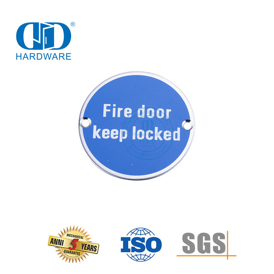 Indicación de puerta contra incendios de acero inoxidable Placa de señal de tipo redondo Señal de advertencia de mantener bloqueado Placa de firma de puerta de metal de madera-DDSP007
