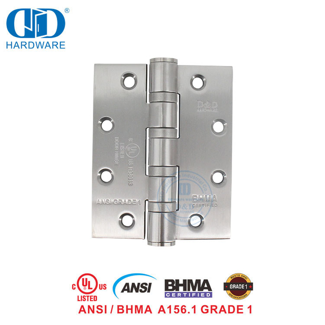 Certificación ANSI BHMA UL de acero inoxidable Accesorios de hardware ignífugos Bisagra a tope Bisagra de puerta de hotel de esquina redonda -DDSS001-ANSI-1-5x4x4.8mm