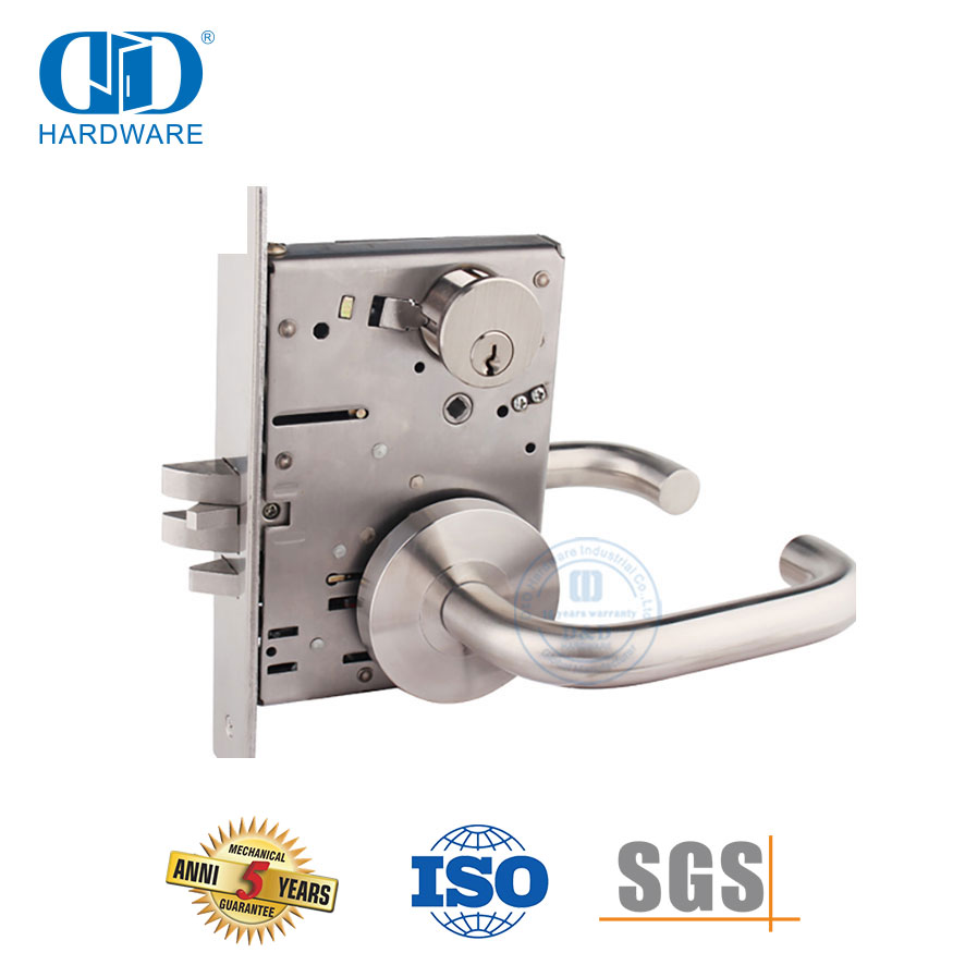 Cerradura de embutir de puerta de entrada de lujo con cerrojo de banda de acero inoxidable sólido americano de alta calidad-DDAL09