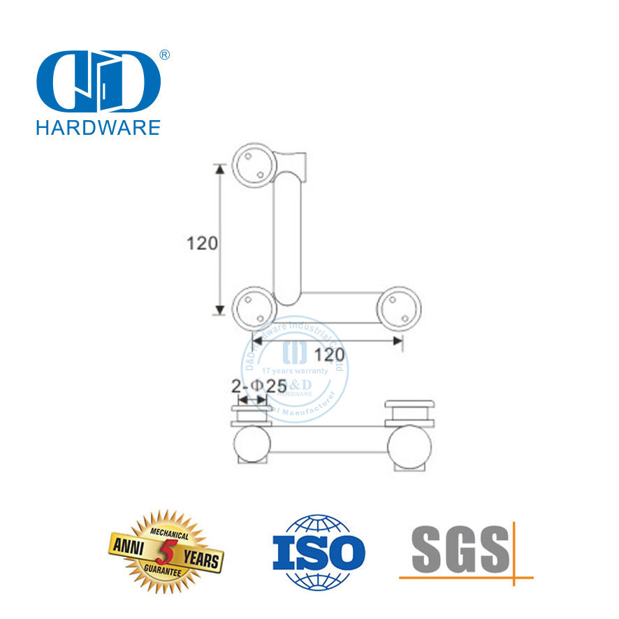 Puerta batiente de esquina de pared de vidrio de acero inoxidable, montaje sobre panel, hardware de vidrio pivotante-DDGP009