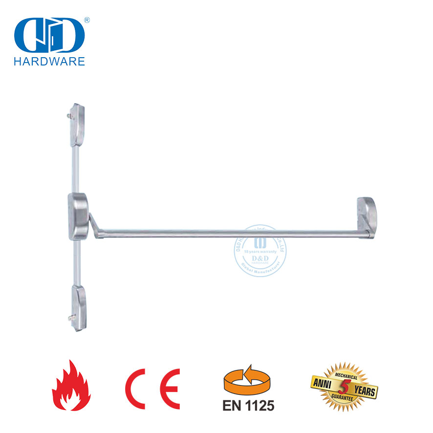 Barra de pánico resistente al fuego CE EN1125 de acero inoxidable con barra de bloqueo de perno de pestillo para puerta doble simple-DDPD022-CE