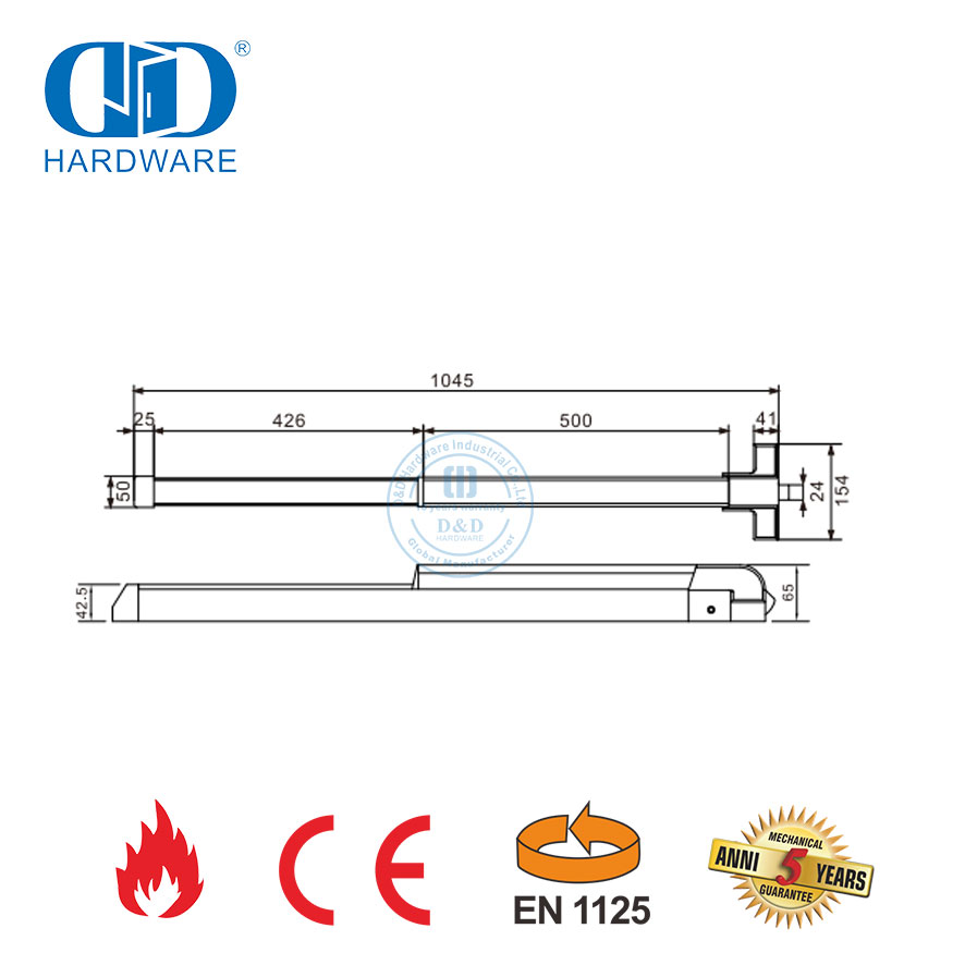 Hardware de salida de pánico con barra de empuje de salida de manija de palanca de acero inoxidable resistente al fuego con certificación CE UL para puerta de madera-DDPD025-CE