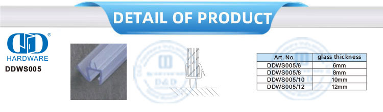 Hardware de vidrio de alta calidad, sello superior de puerta de vidrio de PVC, tira de sellado de goma de silicona, tira de sellado de ducha-DDWS005
