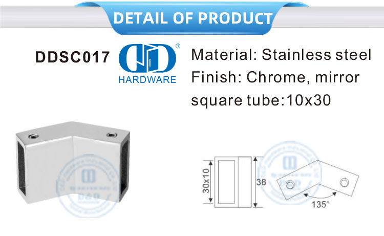 Conector de abrazadera de vidrio de tubo cuadrado de alta calidad de acero inoxidable para accesorios de baño-DDSC017