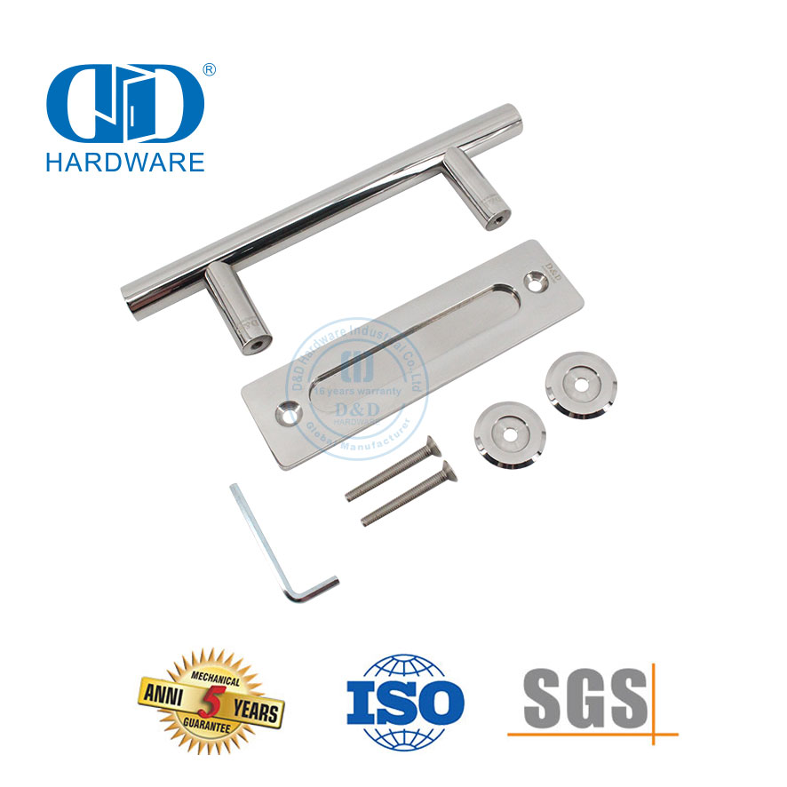 Juego de manijas para puertas de granero pulidas con puerta corredera de balcón de acero inoxidable Manija de puerta de doble cara-DDBD102 PSS