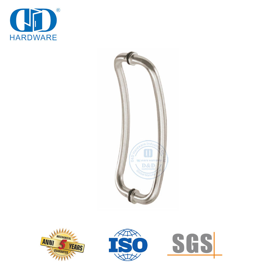 Tiradores de puerta de vidrio curvo de media luna de acero inoxidable de níquel cepillado-DDPH004