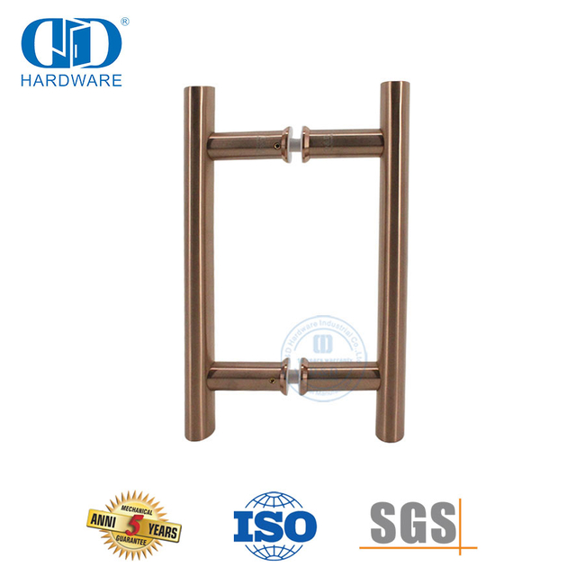 Muebles de oficina Tubo circular de oro rosa en forma de H Acero inoxidable 201 Manija de puerta corrediza de vidrio para ducha-DDPH001-A Φ25-RG