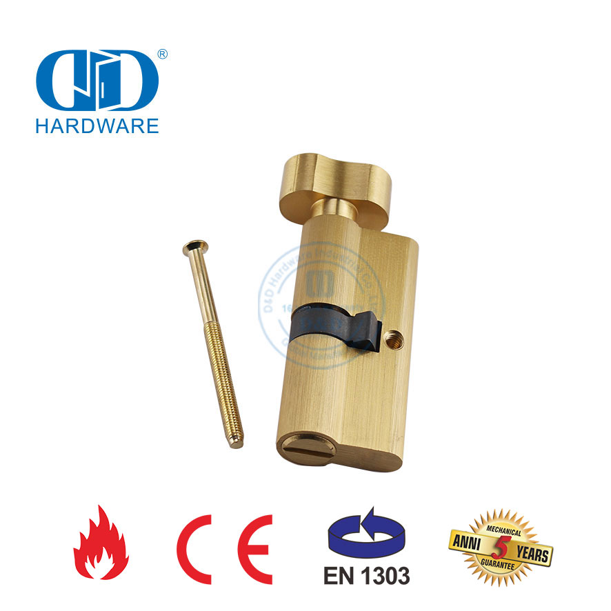 Cilindro de cerradura de embutir para baño de latón satinado con certificación EN 1303-DDLC007-70mm-SB