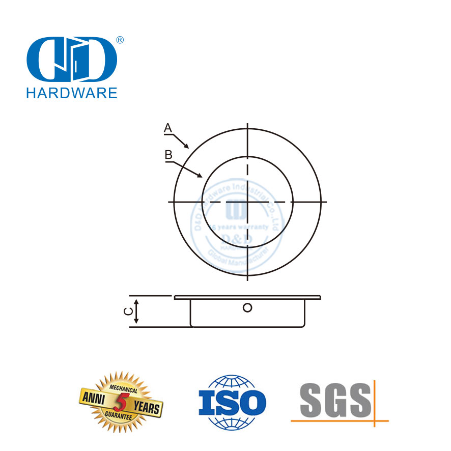 Manija de puerta oculta empotrada oculta de alta calidad de acero inoxidable Anillo de extracción sólido-DDFH011-B