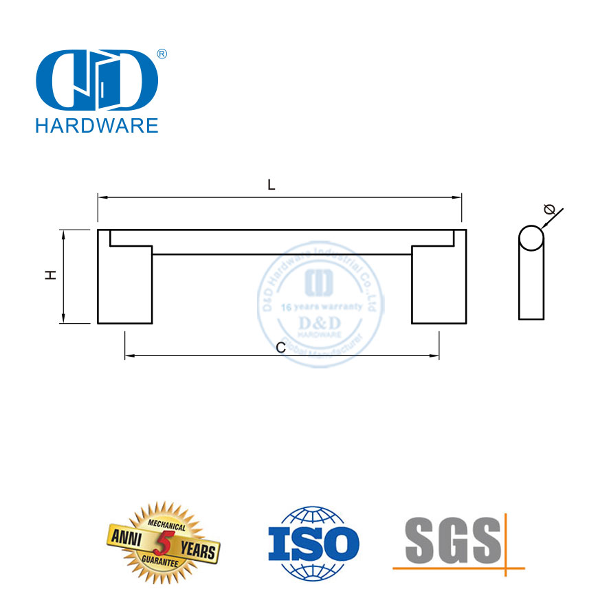 Manija de puerta de muebles de acero inoxidable de madera cuadrada negra moderna para puerta principal-DDFH034