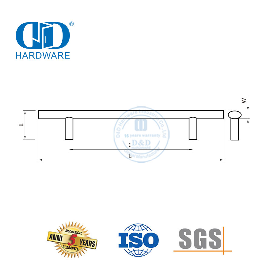 Tirador de armario de muebles de personalización de diseño moderno, tirador de puerta de armario de cocina de acero inoxidable, mango en T-DDFH021