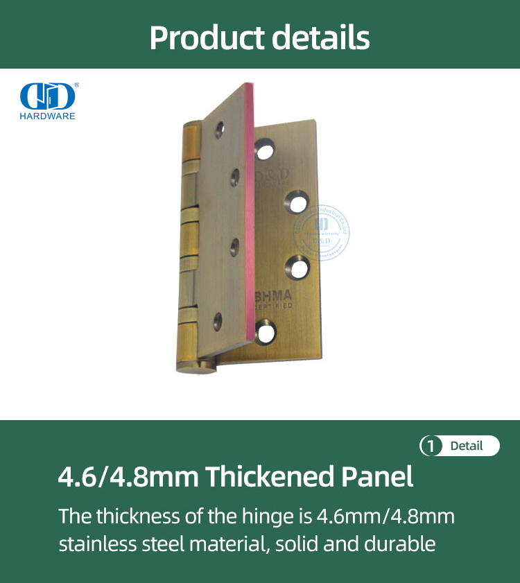 ANSI BHMA Bisagra de puerta de instalación rápida de oro rosa ignífuga para entradas de supermercados-DDSS001-ANSI-1-4.5x4.0x4.6mm