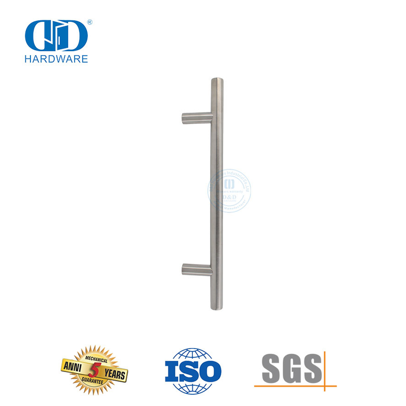 Manija de puerta de baño plateada con barra en T de acero inoxidable moderna para puerta de vidrio-DDPH031-SSS