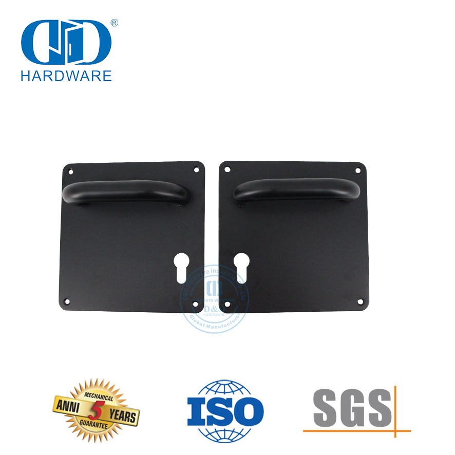Manija de palanca de puerta de acero inoxidable con acabado plateado y placa para puerta de metal-DDTP001-MB