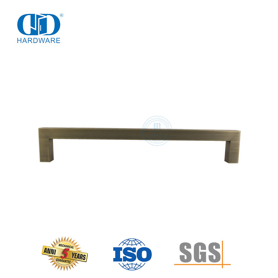 Tirador de acero inoxidable con barra cuadrada de latón antiguo de lujo para puerta de madera-DDPH034-AB