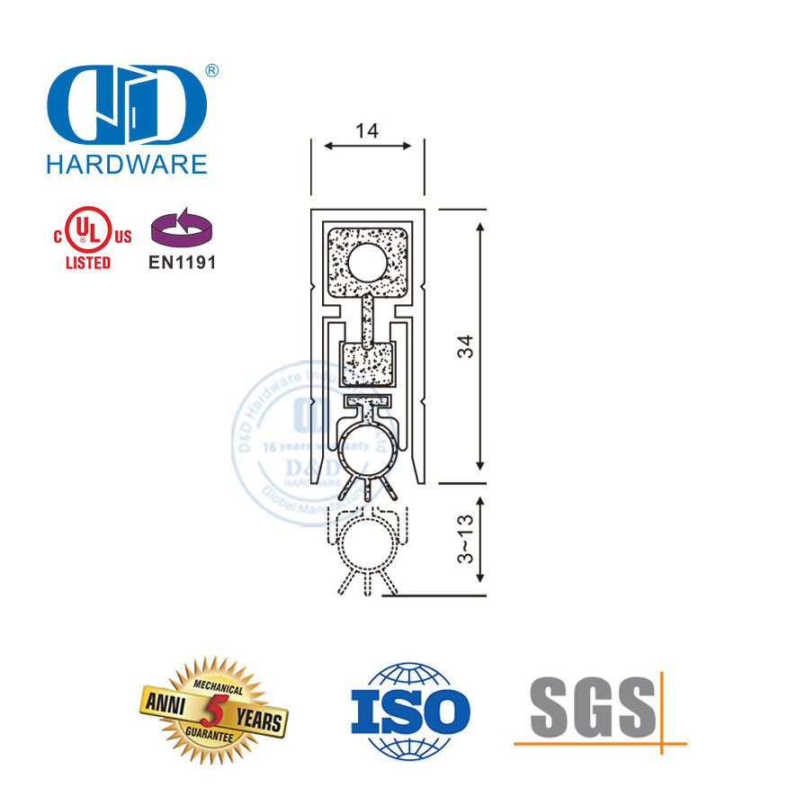 Sello inferior de puerta corrediza de aluminio anodizado a prueba de sonido para trabajo mediano, burlete, sello inferior-DDBS001