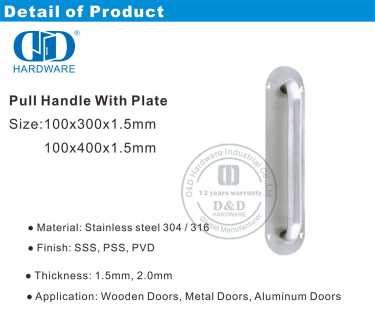 Tirador de acero inoxidable con placa, accesorios decorativos para puerta, placa de señalización, tirador de puerta Interior de madera comercial, DDPH022