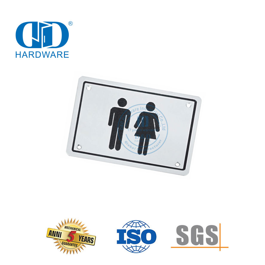 Placa de señalización de tipo cuadrado de acero inoxidable Placa de señalización de puerta de baño de baño público unisex-DDSP003