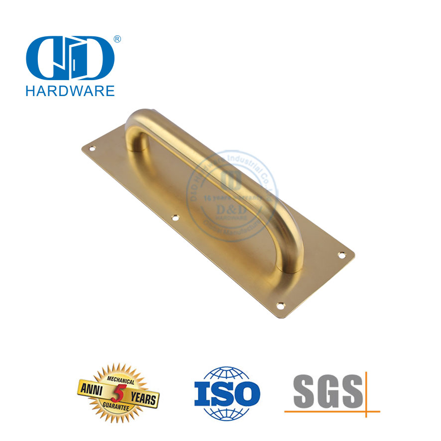 Placa de señal de puerta dorada de acero inoxidable, accesorio de herrajes para puerta, tirador de puerta de madera de metal comercial-DDPH023