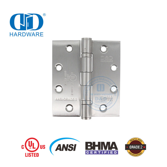 Certificado BHMA Listado UL ANSI Bisagra a tope de embutir ignífuga Esquina cuadrada Bisagra de puerta de madera comercial-DDSS001-ANSI-2-5x4/3.5x3.7mm