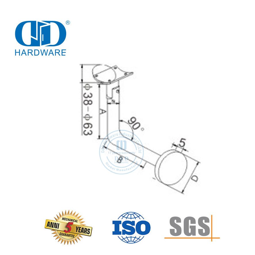 Accesorios para rieles de escaleras Soporte de abrazadera de vidrio de acero inoxidable Herrajes para puertas de vidrio Soporte para pasamanos-DDHB004