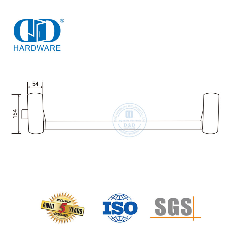 Hardware de salida de pánico de barra transversal táctil ignífuga con certificación CE de acero inoxidable de estilo europeo para puerta de hospital de hotel-DDPD021-CE