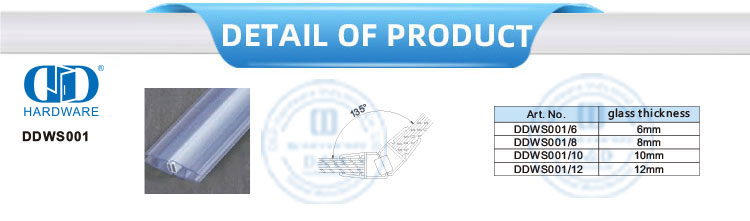 Tira de sellado magnético Puerta de vidrio Tira de sellado de plástico PVC impermeable Accesorios de baño-DDWS001