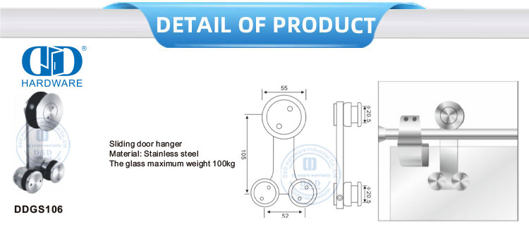Juego de accesorios industriales de vidrio de acero inoxidable, herrajes para vidrio, herrajes para puertas correderas para puertas de baño-DDGS106