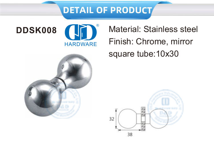 Manija de puerta de ducha de vidrio cuadrada redonda, perilla de acero inoxidable, perilla de puerta de vidrio-DDSK008