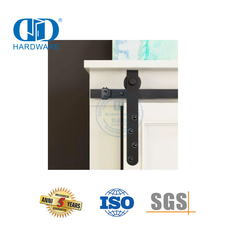 Herrajes de construcción de acero inoxidable, herrajes para puertas de madera de granero corredizas negras para gabinete y soporte de TV-DDBD031
