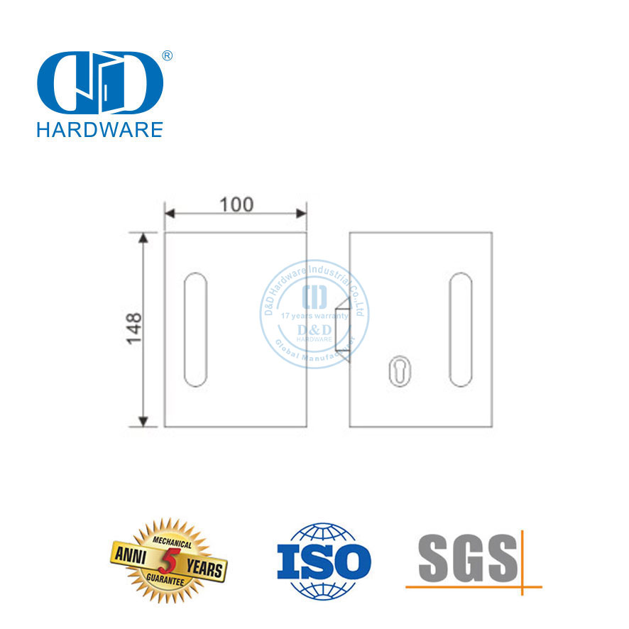 Cerradura de puerta corrediza de vidrio cuadrada de acero inoxidable, cerradura con manija de llave, accesorio para puerta-DDGL003