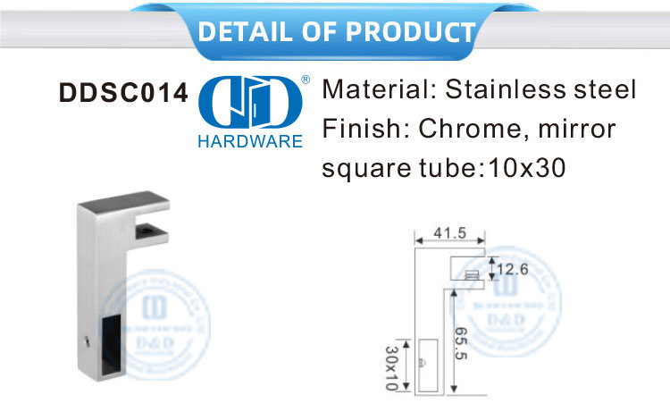Soporte de barra de soporte de baño de acero inoxidable Conector de tubo de accesorio de puerta de vidrio cepillado-DDSC015