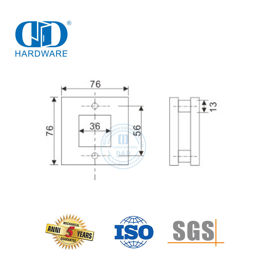 Cerradura de puerta corrediza de vidrio de acero inoxidable Perilla de baño Puerta corrediza de vidrio cuadrada Manija ahuecada-DDSK019