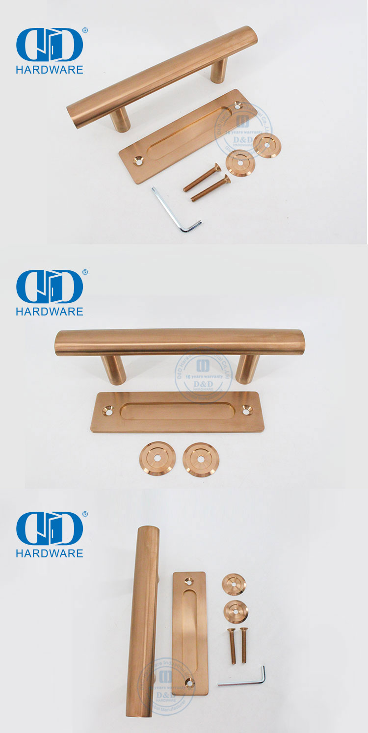 Manija de puerta de granero dorada rosa de acero inoxidable, herrajes para puertas corredizas, manija tubular-DDBD101 SRG