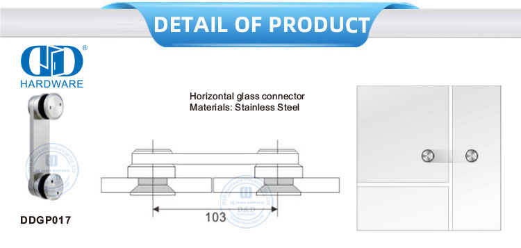 Conector de vidrio horizontal de acero inoxidable Accesorio para muebles Pivote de puerta de vidrio-DDGP017