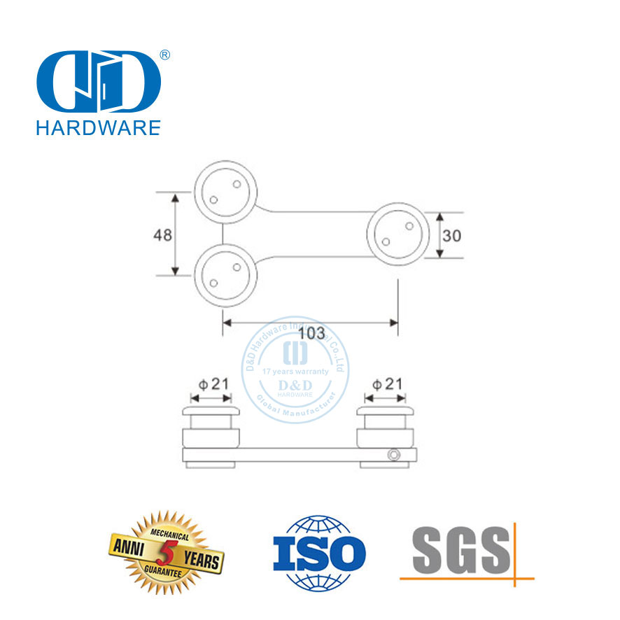 Conector de vidrio horizontal en T de acero inoxidable Herrajes para puertas corredizas pivotantes de puerta de vidrio-DDGP018