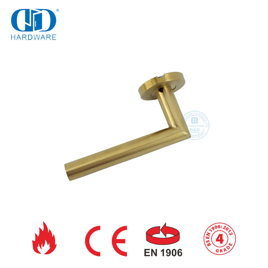 Latón satinado EN 1906 Accesorios de seguridad para cerradura de puerta Manijas de palanca doradas-DDTH003-SB