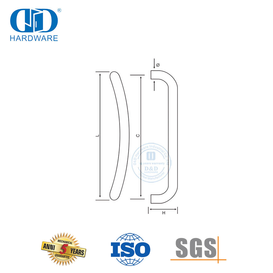 Tiradores de puerta de vidrio curvo de media luna de acero inoxidable de níquel cepillado-DDPH004